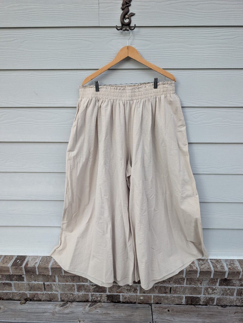 Shein Curve Pants NWOT Size 3XL Cream Tan Wide Leg High Waist Cotton Pockets